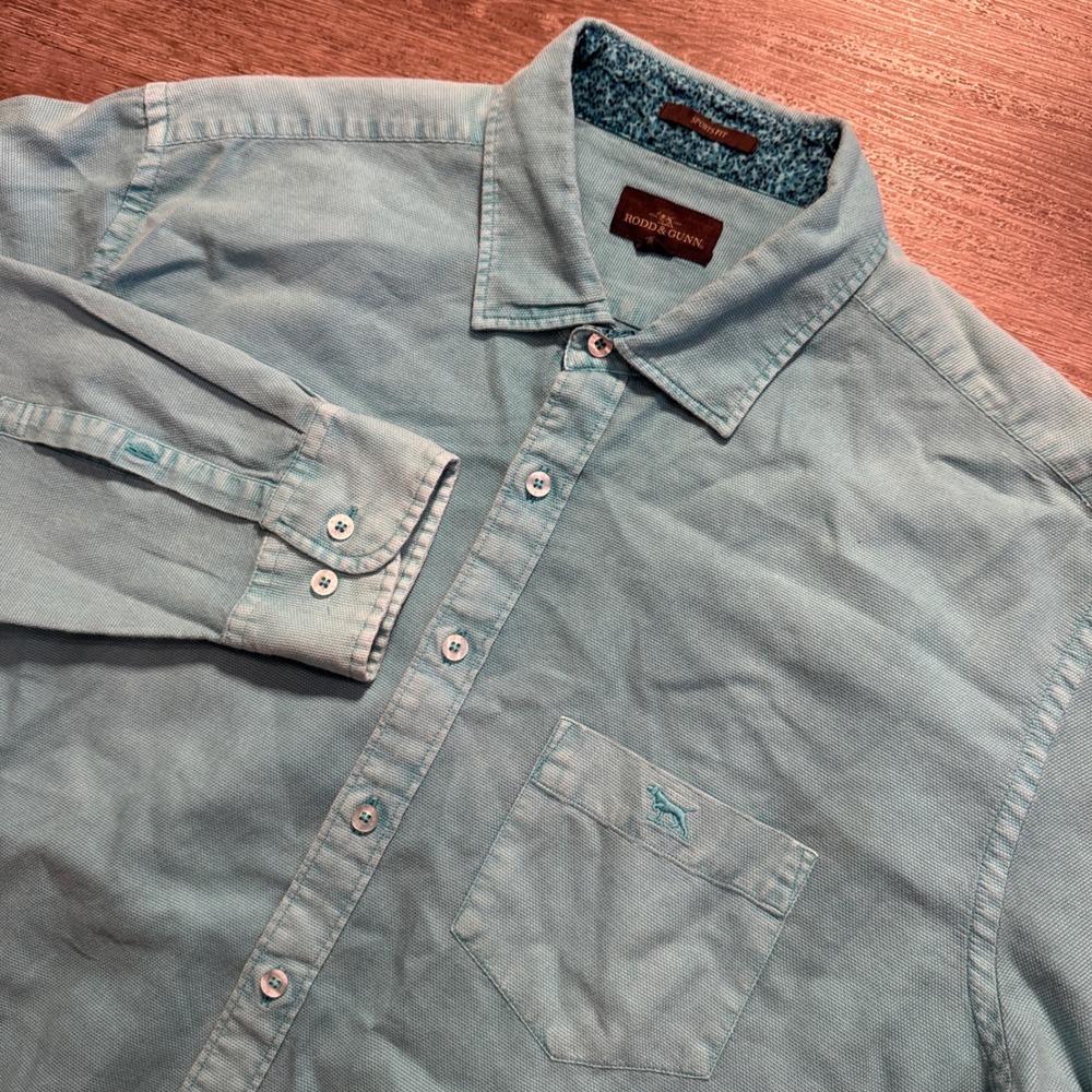 Rodd & Gunn Shirt Mens XL Turquoise 100% Cotton Sports Fit Casual Summer Preppy